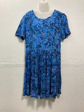 GO FISH Hawaiian Dress Hand Made Short Sleeves Blue Back Zip Dragonfly L